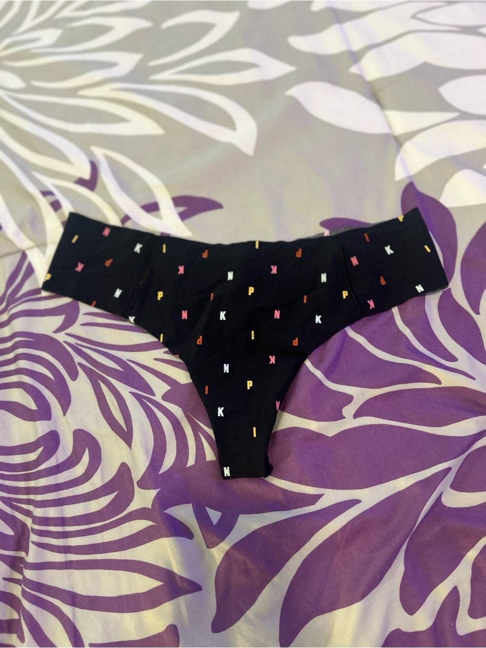 NWT PINK Victoria's Secret Black Thong Panties